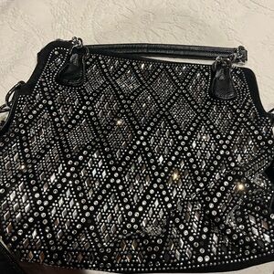 Bling bling Black and crystal rhinestone,Silver Studded Shoulder Bag,purse